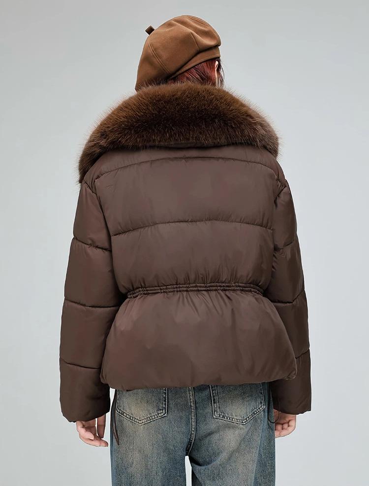 Women’s Short Big Fur Lapel Drawstring Warm Winter Jacket