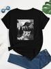 Cat & UFO Printed Crew Neck T-Shirt Casual Short Sleeve T-Shirt Spring and Summer Men's Fashion Unisex Top Cotton T-Shirt