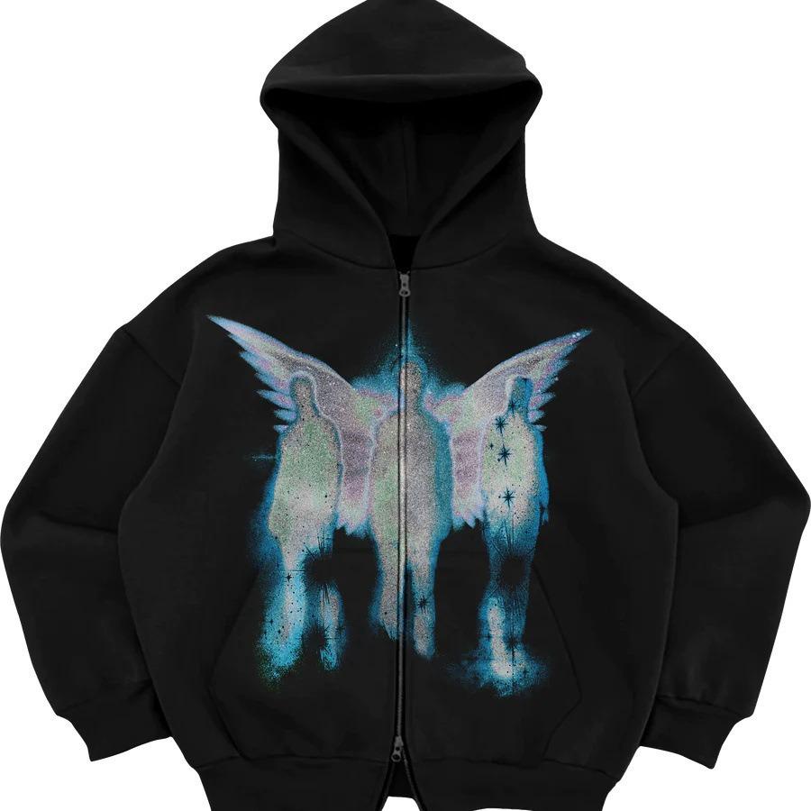 Y2K dark cross-border personality street loose pocket women's top sports zipper cardigan goth hoodie cardigan