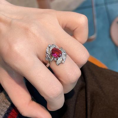 Caibao Rice Ear Design Light Luxury High-End Ruby Ring Women'S Opening Temperament Elegant Index Finger Ring