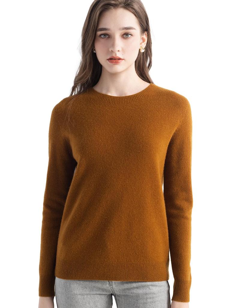 Round Neck Long Sleeve Cashmere Pullover - 2025 Women's Solid Color Knit Base Layer Sweater