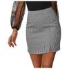 Fashion Women Houndstooth Plaid Print Open Fork High Waist  Short Skirt