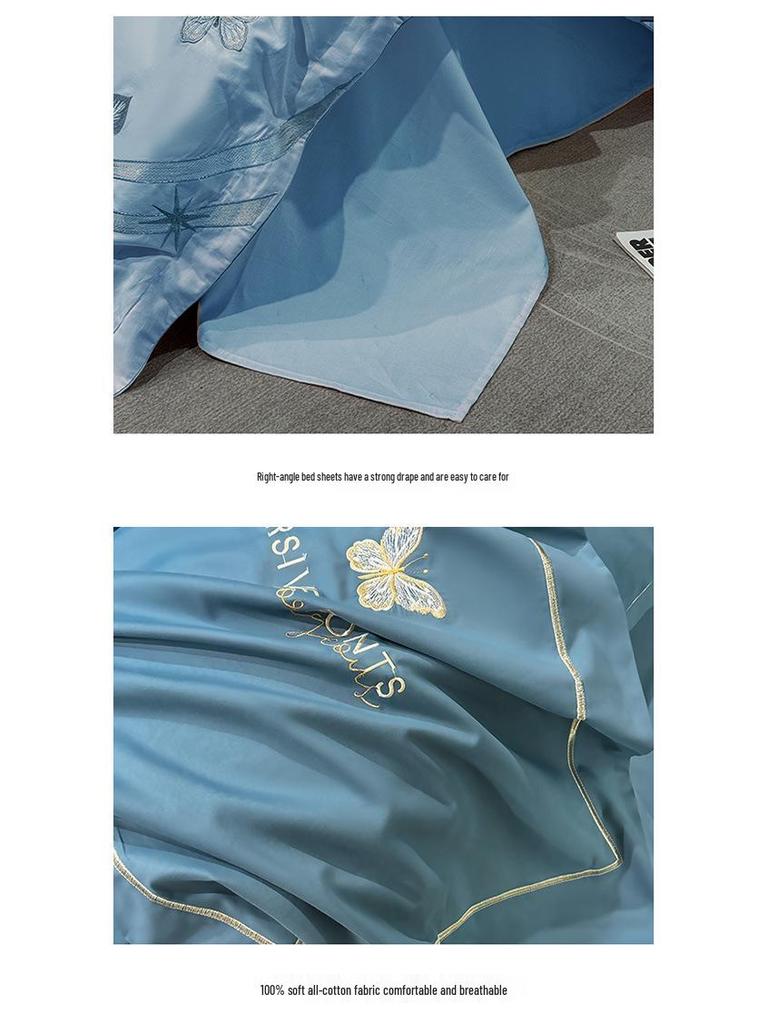 Luxurious Winter Cotton Flannel Embroidered Bedding Set: Thick Four-Piece Duvet & Sheet