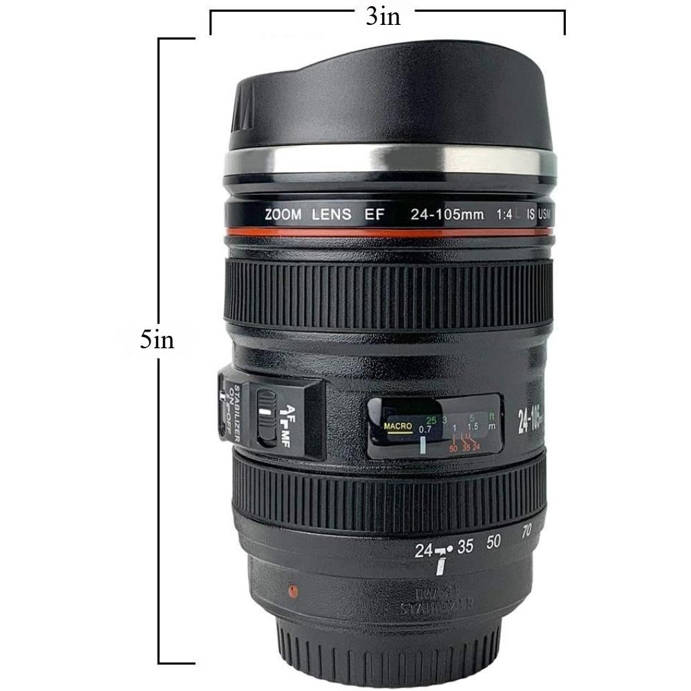 1pc Camera Lens Mug Photographer Gifts Lens Coffee Cup Stainless Steel Black Camera Cup with Leakproof Kitchen Tools