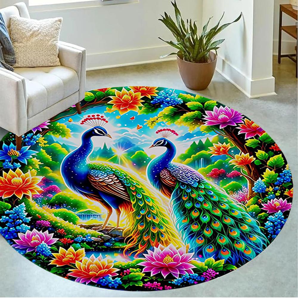 1pc Home Carpet Peacock Design Non-slip Rug for Office Decor and Living Room Gift Ideas