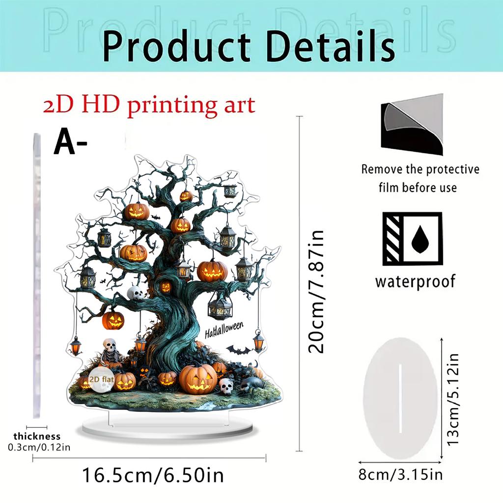 2D Acrylic Halloween Scary Pumpkin Ghost Tree Home Living Room Desktop Ornaments Halloween Holiday Decoration Props