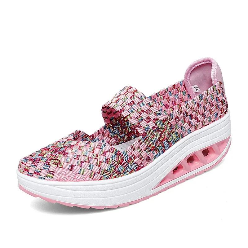 Fashion 2025 New Women's Shoes Hand Woven Casual Shoes Thick Bottom Breathable Single Sandals Slip-On Lazy Travel Shoe Chaussure Femme