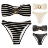 2Pcs/Set Summer Bikini Set Backless Bathing Soft Striped Print Women Swimwear Water