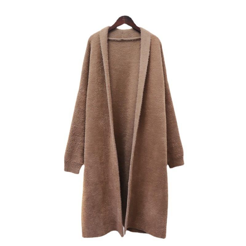 Imitation mink velvet knitted cardigan women's autumn and winter new medium and long temperament loose lazy wind sweater jacket