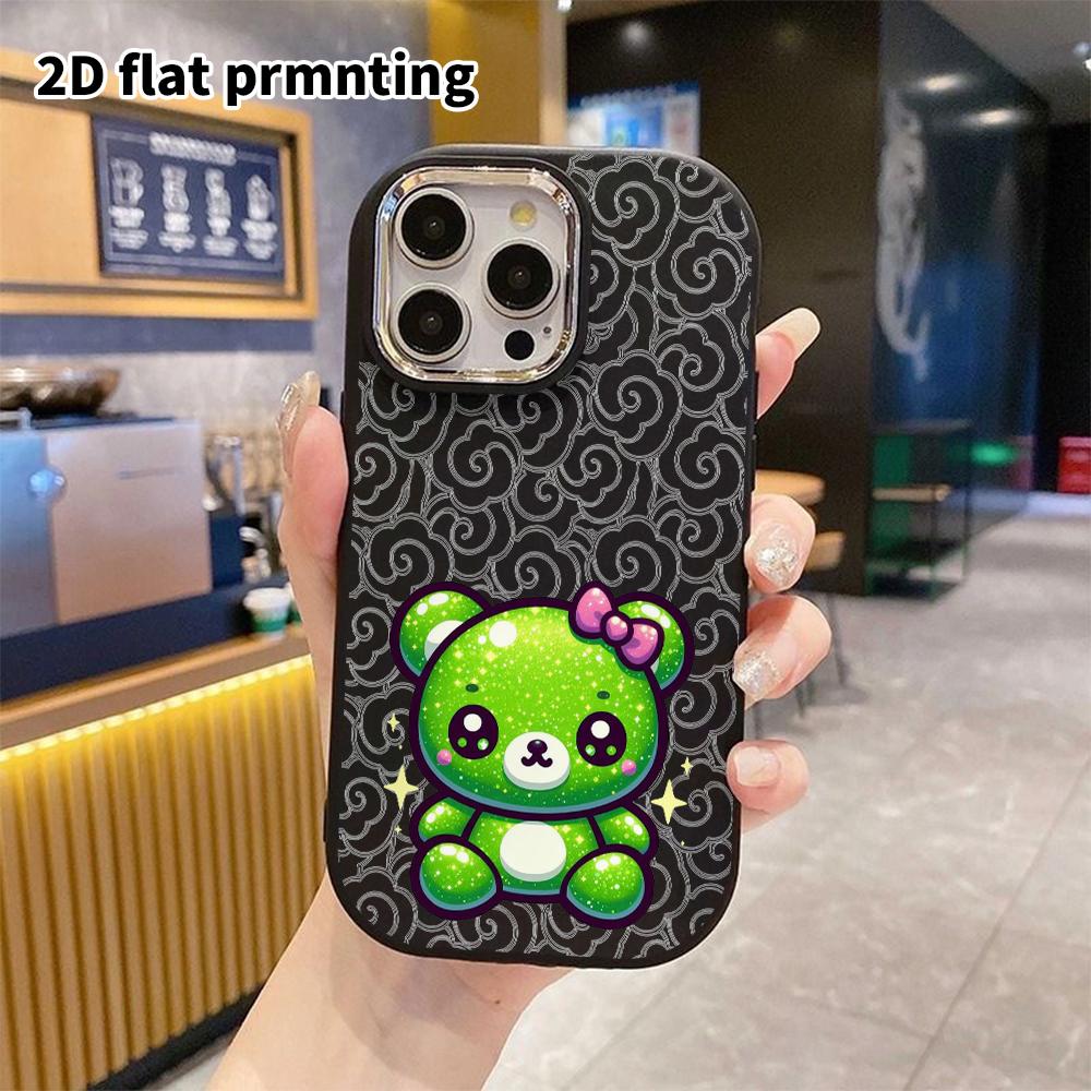 Phone Case: 2D Flat Design Suitable for iPhone 18 17 16 15 14 13 Pro Protective Case, Couple Style, Green Little Bear, Christmas and Halloween Gift