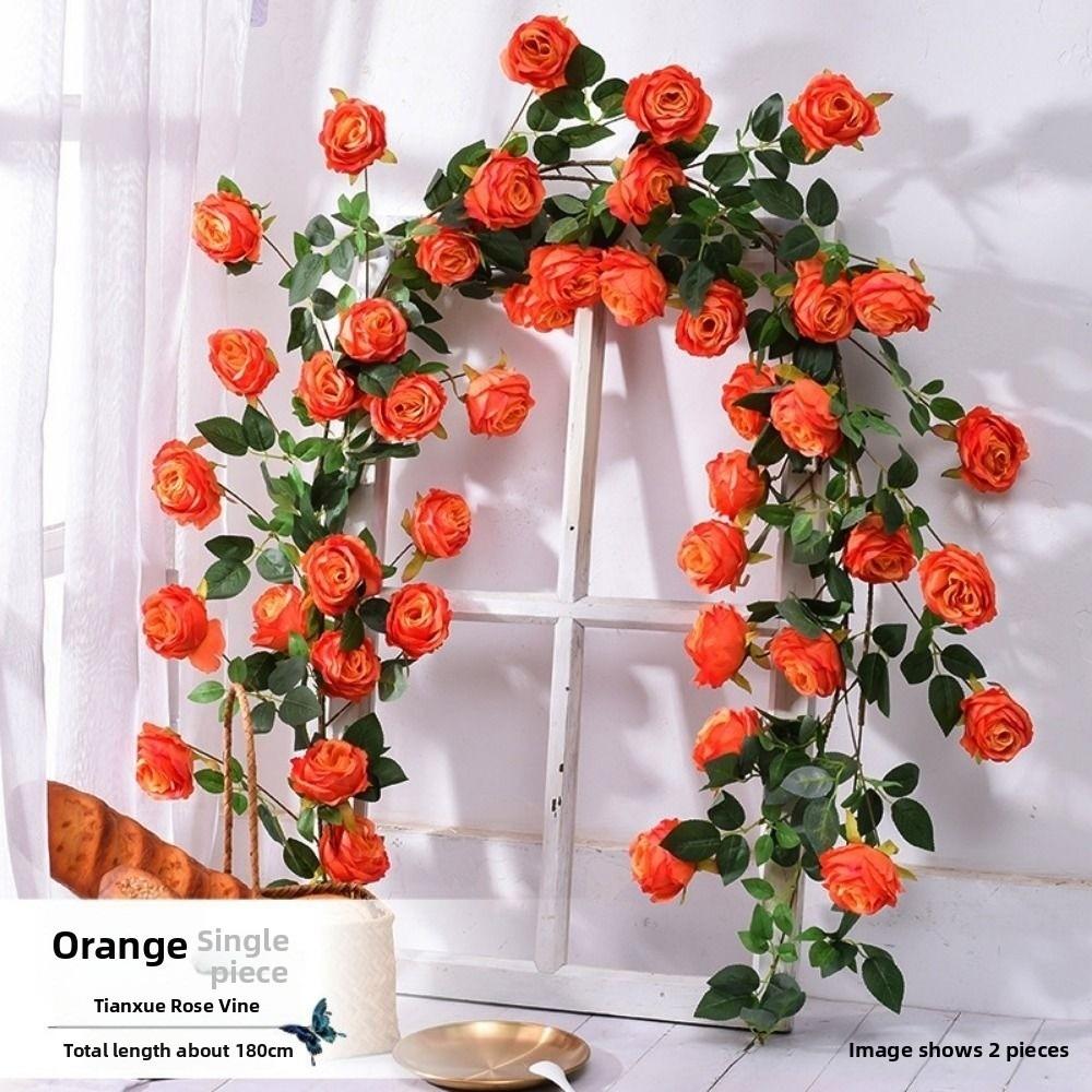 

Plastic Silk Artificial Rose Vine 1.8m Fake Plants Leaves Garland Wedding Flowers Home Decoration оранжевый