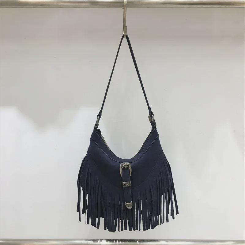 2024 Autumn/Winter Retro Suede Tassel Shoulder Handbag