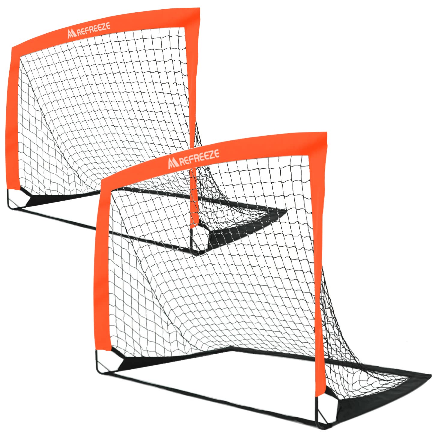 

REFREZE Folding Soccer Goal with Storage Portable for Indoor and Outdoor Use Set of Bag, (124x94cm, Orange, 2)