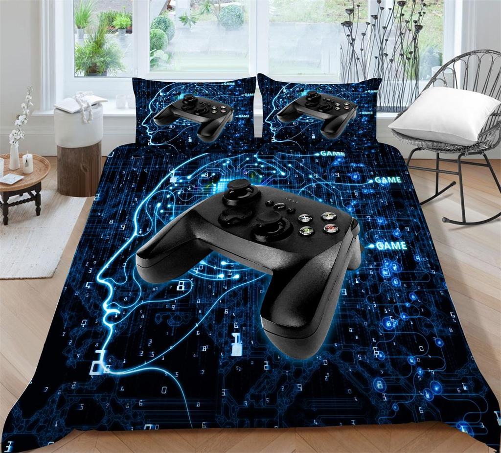 Player Bedding Microfiber Fabric Game Machine Printed Quilt Cover and Pillowcase Are Suitable for Home Decoration of Boys and Men's Game Lovers' Rooms