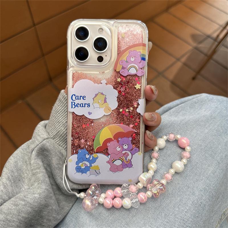 Cartoon rainbow bear is suitable for iphone16pro mobile phone case Apple 15pro quicksand 14pro anti-drop 13pro