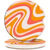Car Coasters Retro 60s Waves Cup Holder,Colorful Groovy Car Coaster for Cup Holder,2 PCS Absorbent Ert Ceramic Car Assecories with Cork Back & Finger
