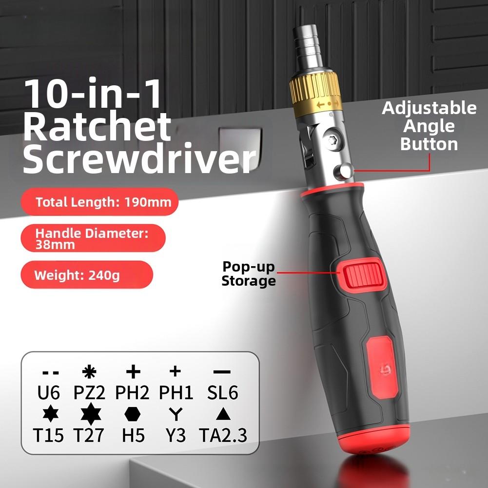 Ratchet Screwdriver Set Folding Design 10 in 1 and 14 in 1 Multi Tool for Maintenance and Repair Work Chrome Vanadium Steel