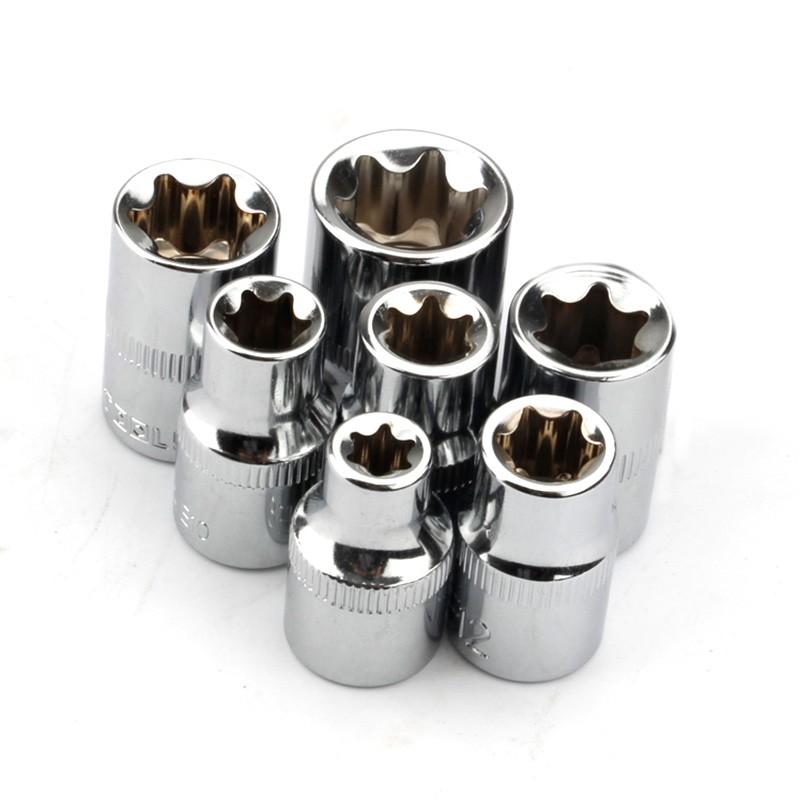 3/8 Inch Socket Wrenches Star Torx Bit Steel Silver Type E8 E10 E11 E12