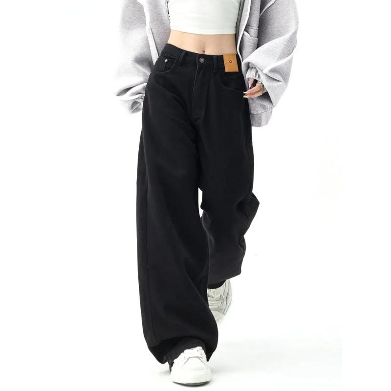 Jeans dritti larghi neri donna moda coreana streetwear pantaloni in denim a gamba larga a vita alta pantaloni Jean lavabili larghi femminili Y2K