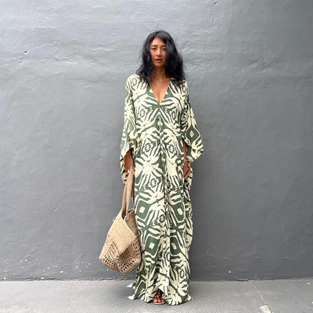Cotton Drawstring Holiday Beach Dress Women's Sunscreen Loose Large Size Long Dress Bikini Overcoat