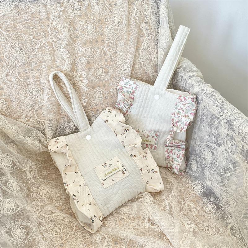 3 Neue kleine frische florale Handtasche Damen Einkaufen Snacks Handgelenktasche Quilt-Baumwolltasche