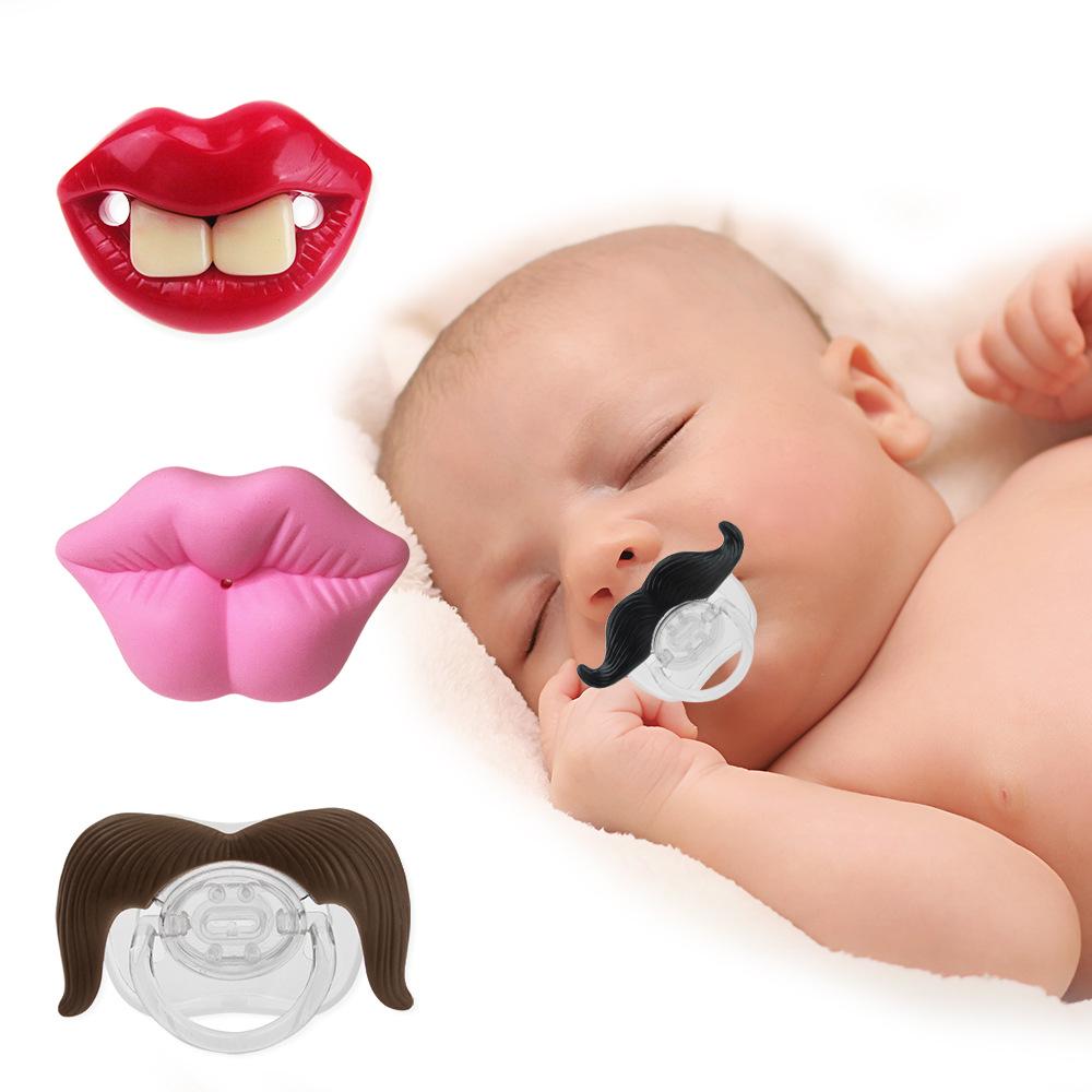 Baby Silicone Pacifier with Goofy Mustache & Teeth - Red Lips, 20 Styles