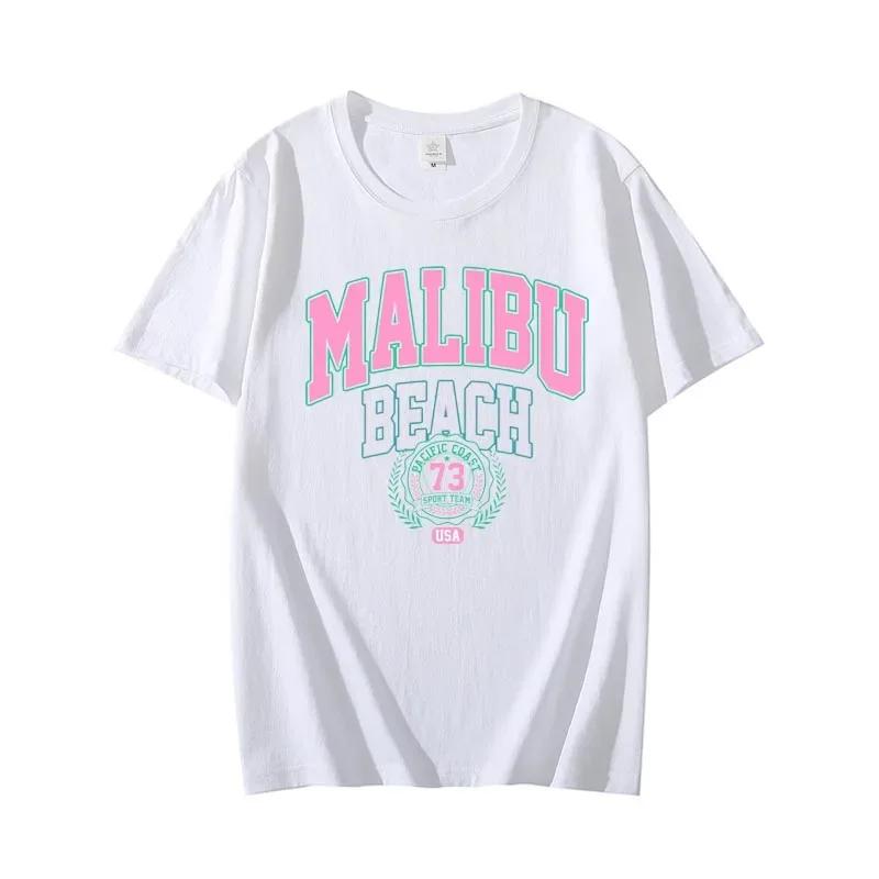 

2025 Summer Malibu Beach Print Pattern Men s T-shirt, 100% Pure Cotton Fashionable Street T-shirt, Comfortable Round-neck Top XXXXXL