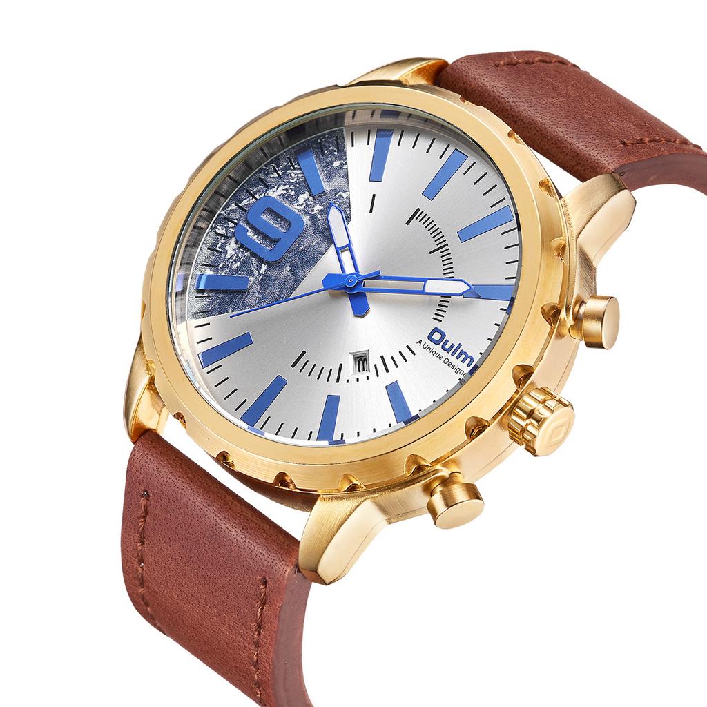 Oulm Men's Watch Quartz Watch Genuine Leather Watch Personalized Calendar Men's Watch