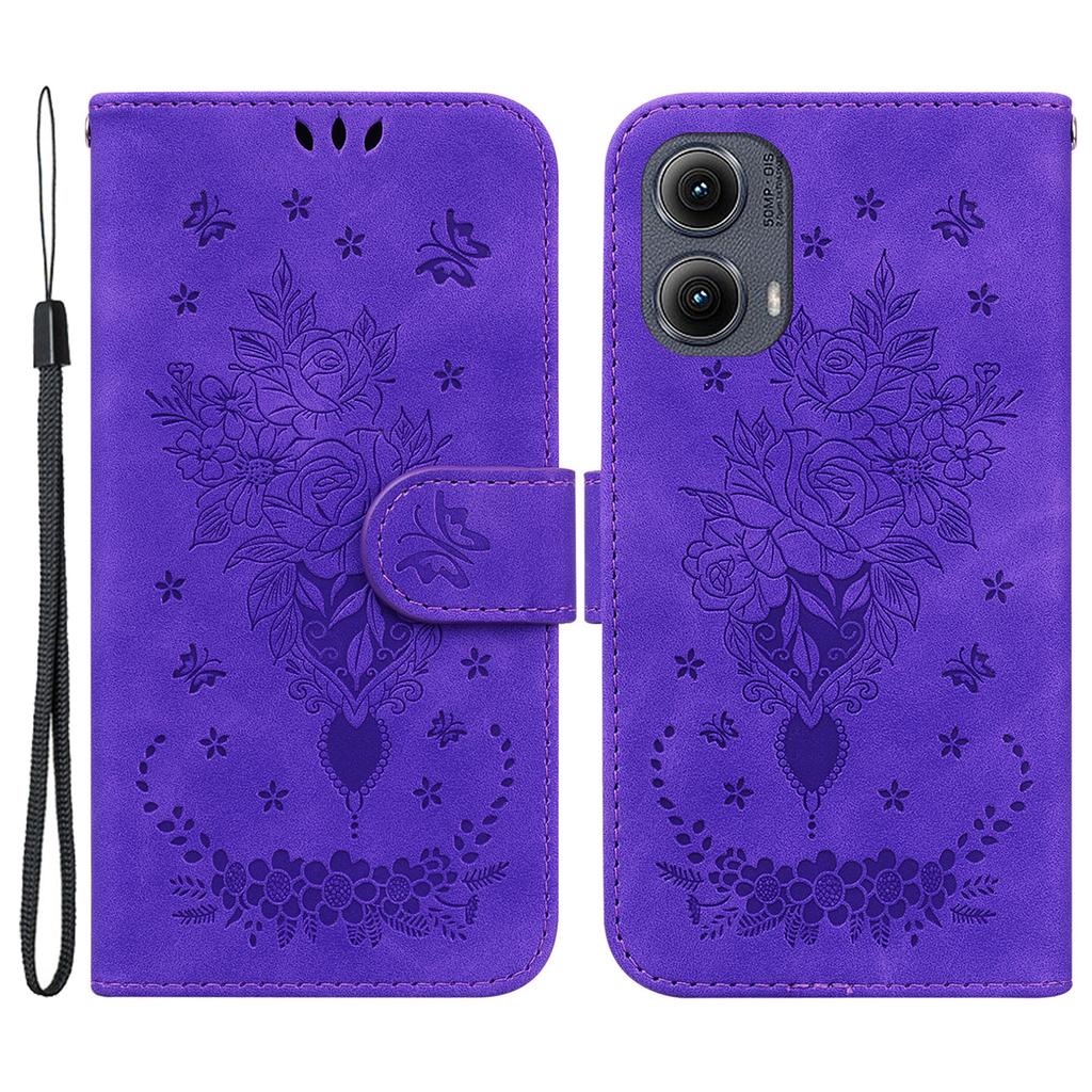 Für Motorola Edge (2024) 5G Brieftasche Hülle PU Leder Handyhülle Schmetterling Blumen Prägung