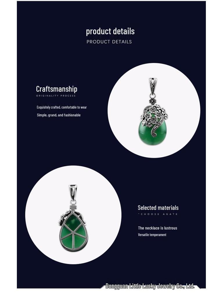 Jade Angel Vintage Women's Necklace Pendant with Chalcedony, Synthetic Garnet, and Cat's Eye Stones In S925 Thai Sterling Silver.