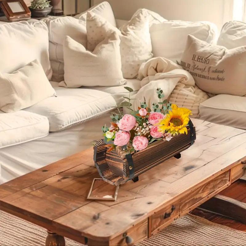 1PC Flower Tank Log Vintage Hanging Flower Pot Balcony Succulent Flower Pot Indoor Plant Flower Decoration Garden 2 Sizes