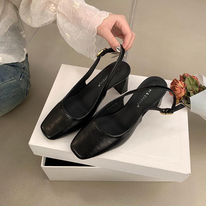"2025 Sommer Französisch Chic Square-Toe Slingback Heels für Damen"