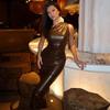 For Women Tight-fitting Chest-skimming Shoulders PU Leatherette Dress Sexy Nightclub Skirt