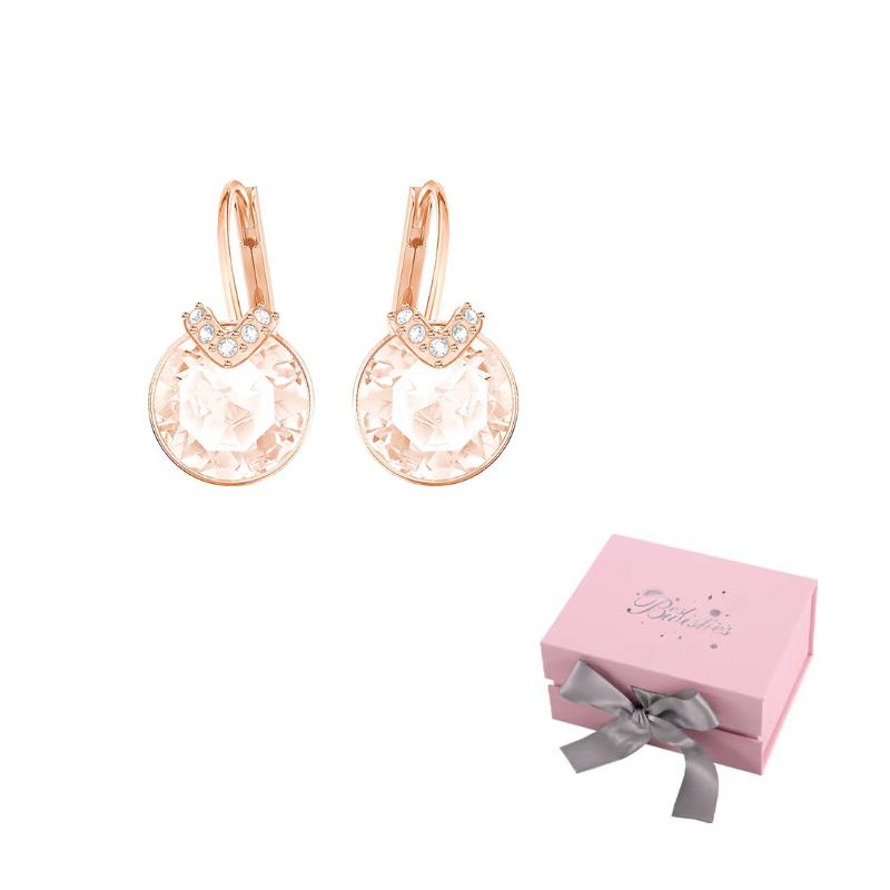 Swarovski Alloy Earrings Womens Rose Gold Pink bow gift box розового золота