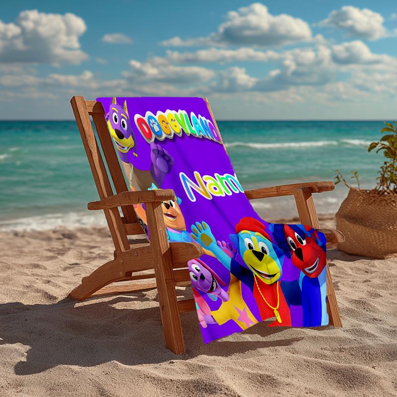 Custom Name Ultra-Soft Beach Towel with Doggyland Theme,Ideal for Pool - Camping, Diving - Perfect Travel Essential, Vibrant Beach Towel.