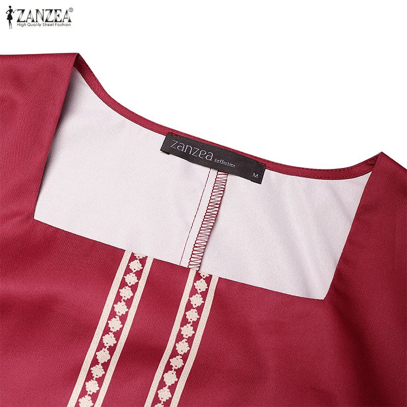ZANZEA Women Elegant Square Collar Casual Short Sleeve Print Dress