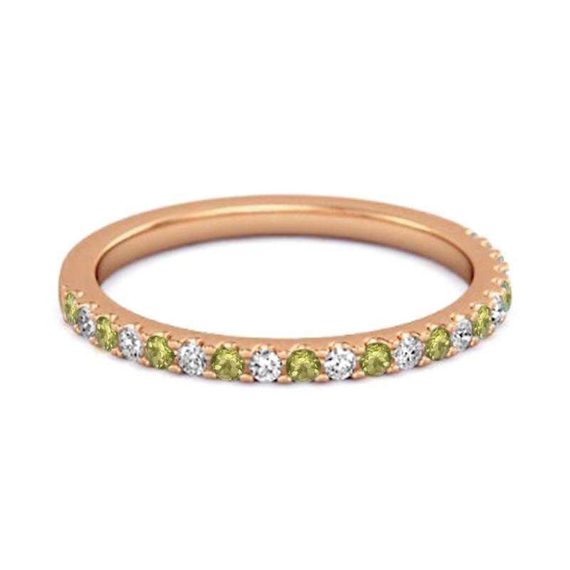 Peridot Eternity Band Ring - 925 Sterling Silver Rose Gold Vermeil