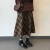 Women Midi Skirt High Waist A-Line Woolen Skirt Plaid Pattern Slimming Mid-calf Skirt Daily Home Street Wear