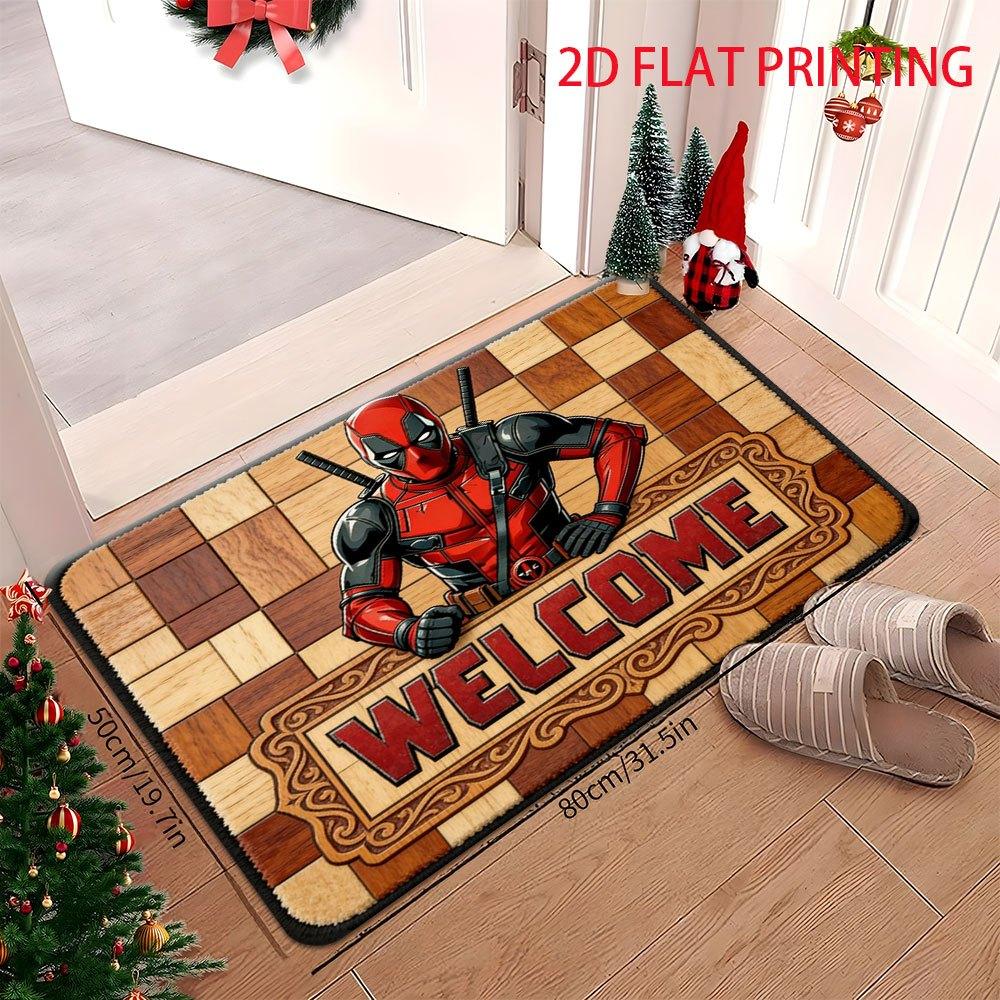 Authorized 1pc Marvel 2D Flat Printed Deadpool Welcome Outdoor Rugs, Suitable for Living Rooms, Bedrooms, Kitchens, Corridors,