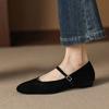 New Women's Casual Single Shoes Solid Color Suede Low Heel Cowhide Large Size Women's Shoes Pointed Four Seasons Wear Leather Lazy Shoes