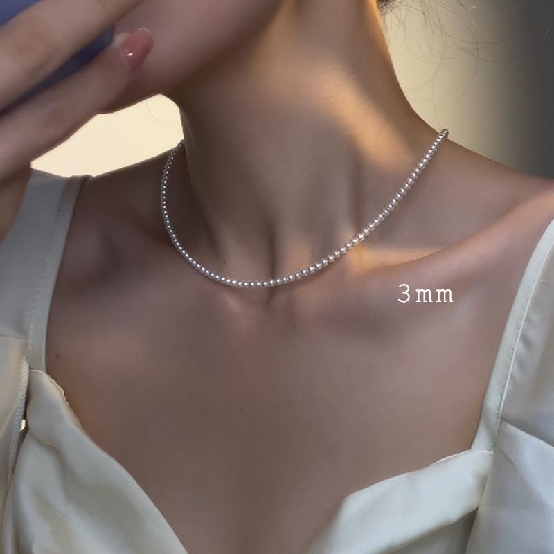 

2MM-5MM French Elegant Pearl Chain Choker Necklace For Women Simple High Quality Glass Pearl Jewelry Wedding Fashion