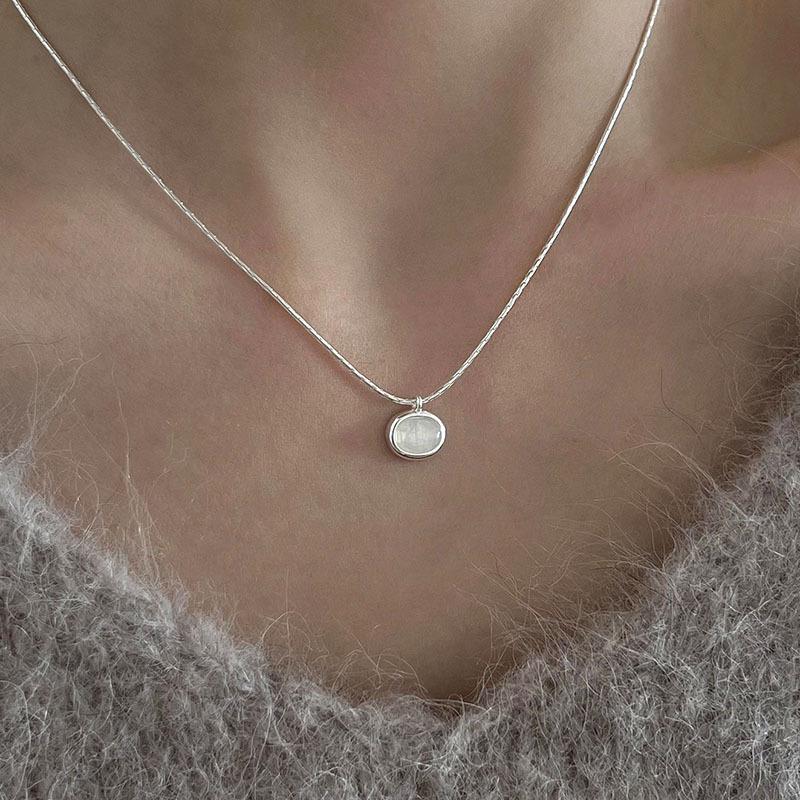 

Ожерелье в форме эллипса из чистого серебра S925 с черным агатом для девочек