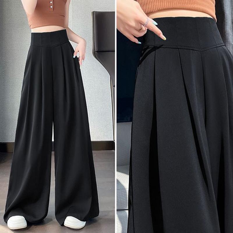 Spring Summer Lady Korean Solid High Waist Pants Girls Wide Leg Suit Trousers Women Slim Fit Comfortable Daily Slacks