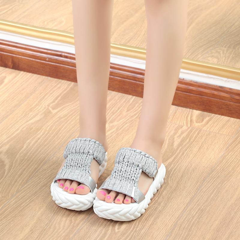 

Spring and summer new wool mid-heel muffin bottom foot cover fashion casual women s sandals 43 серый