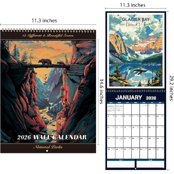 2026 Wall Calendar - 11.3" x 14.6" National Parks Wall Calendar 2026, Jan.2026 - Dec.2026, Hanging Calendar for Home or Office, 2026 Calendar for