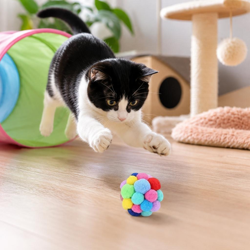 Interactive Plush Cat Toy Ball with Bell Durable Soft Texture for Pet Play and Entertainment Suitable for Indoor Use
