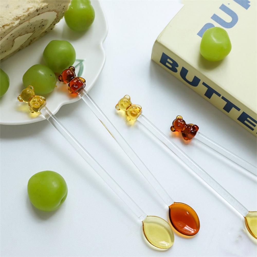 Japanese Style Creative Milk Dessert Teddy Bear Spoon Colorful Transparent Glass Spoon Cute Long Handled Coffee Stirring Spoon