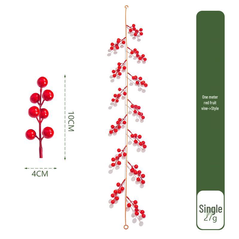 1m Christmas Red Berry Vine Decoration - Festive Simulation Winding Vine for New Year