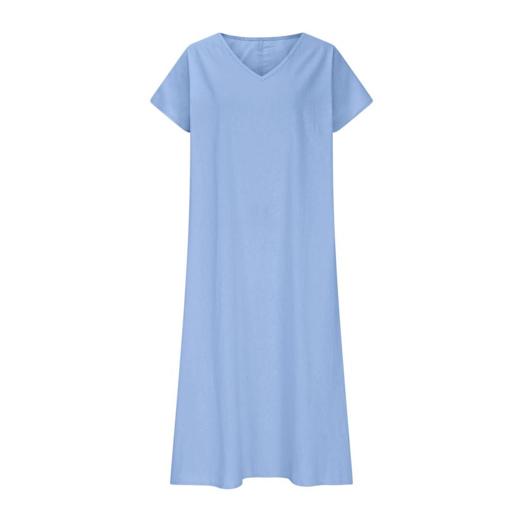 Fashion Women's Solid Color V-neck Long Dress Loose