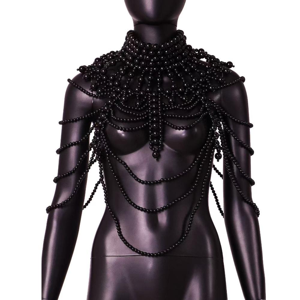 Modny wielowarstwowy naszyjnik z imitacji pereł Przesadzony długi perłowy szal dla panny młodej Seksowny łańcuszek perłowy na ciało Impreza wieczorowa